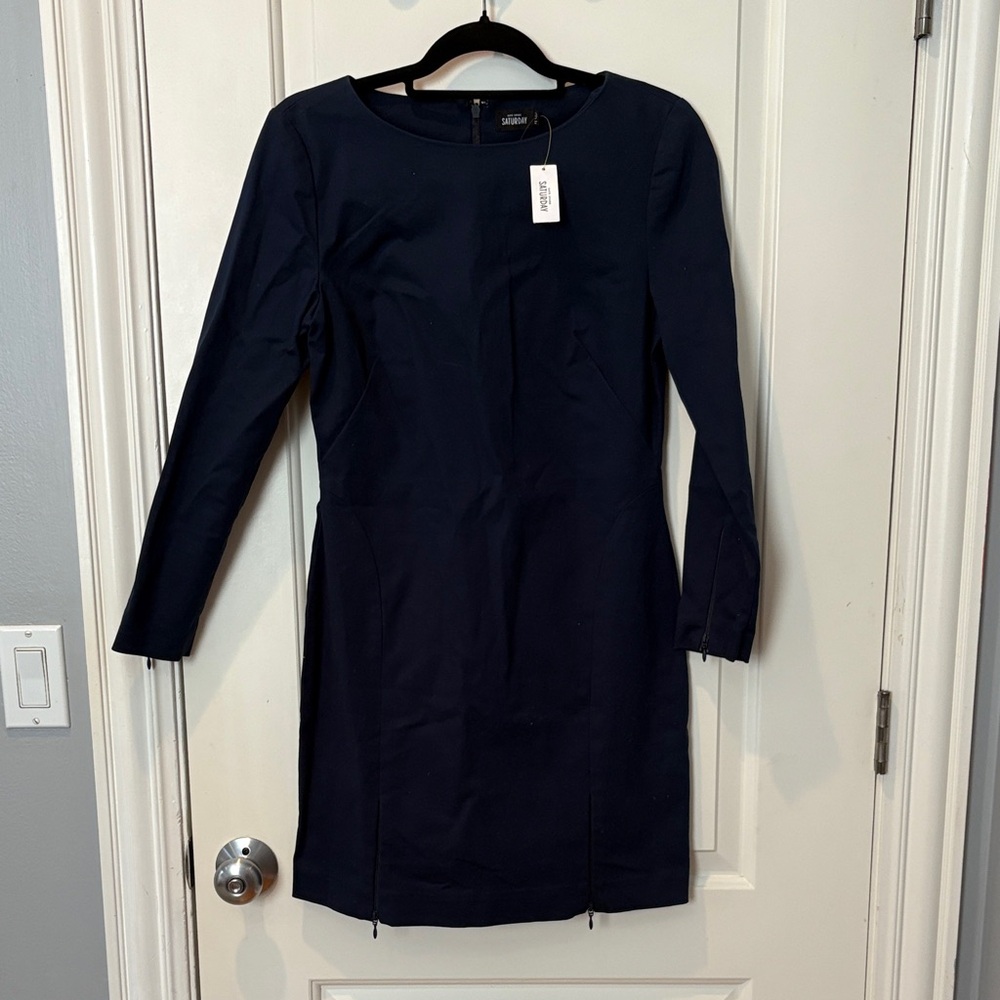 Elegant Long Sleeve Navy Dress